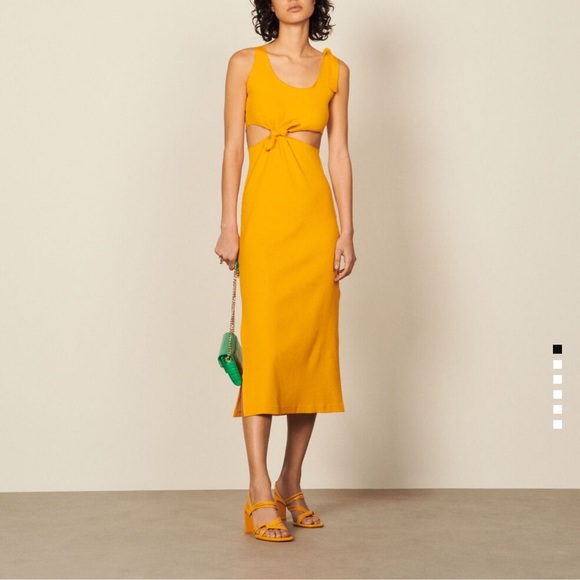 NWT Sandro Mustard Cutout Midi Dress - Picture 1 of 16